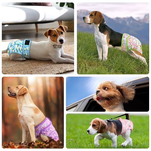 Image of Dog Diapers Female 5pcs,Reusable Dog Doggie Puppy Doggy Diapers Female, Period Panties in Heat, Tiedye, Small