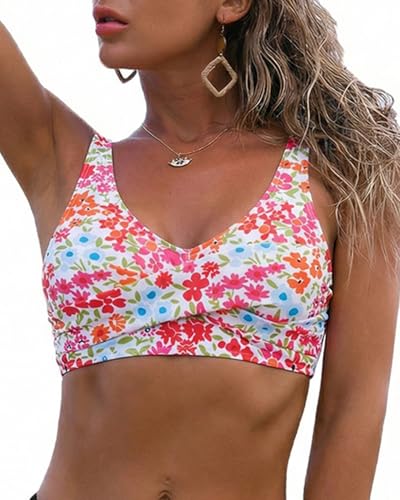 Image of Fanuerg Women's Twist Front Bikini Top V Neck Push Up Padded Swimsuit Top Bathing Suits