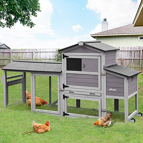 Aivituvin Movable Chicken Coop with Wheel and Run, Large Backyard Hen House with Nesting Box 80.6"