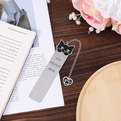 Cat Bookmark, Zinc Alloy Kitten Pet Book Marker for Women Cute Bookmark for Reading Women Bookish Gift for Cat Lovers Funny Animals Book Mark with Heart Pendent for Book Cat Lovers - Thumbnail 7