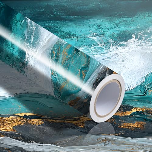 Image of Nuxovilar Teal Gold Marble Vein Wallpaper Peel Stick 15.75x118.11