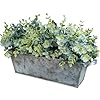 Winlyn faux eucalyptus plants in rustic galvanized metal rectangular planter farmhouse greenery arrangement artificial eucalyptus potted plants for home office table centerpiece mantel shelf decor  urban country home decor