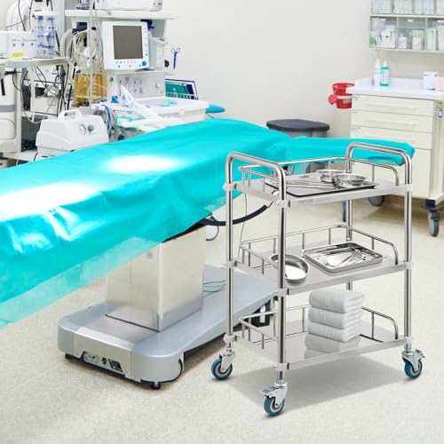 Vevor 3CCYSYSSTC Lab Rolling Cart, 3-Shelf Stainless Steel Rolling Cart, Lab Serving Cart With Swivel Casters, Dental Utility Cart thumb #7