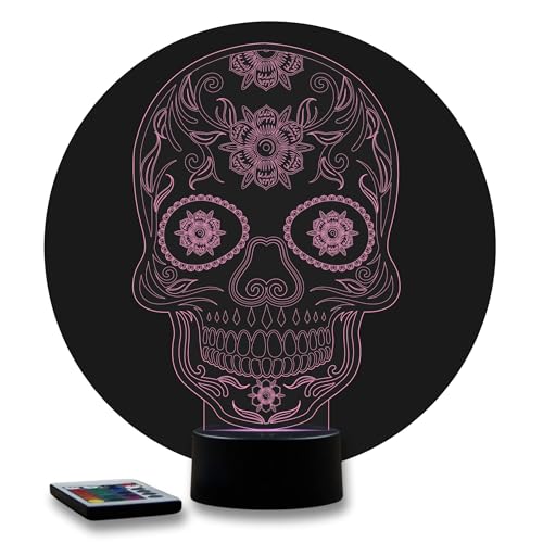 JNB-Maker Lampe LED 3D Tête de Mort Mexicaine Calavera – Veilleuse 16 Couleurs + Télécommande...