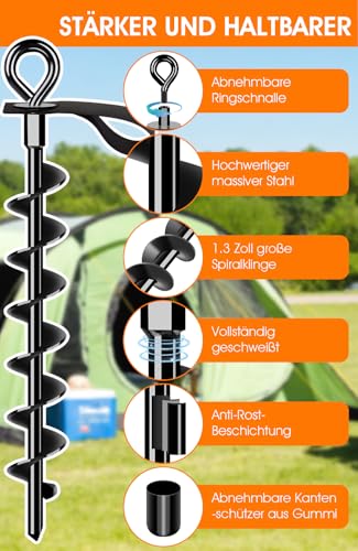 Schwerlast Bodenanker 4 Pack,Robust voll verschraubter Erdanker mit Gurten zur Befestigung von Trampolinen, Vordächern, Schaukeln usw