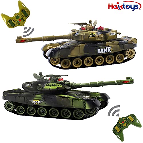 Haktoys Remote Control Fighting Tanks Set, 1:14 Scale, Life Indicators, Realistic Sounds And Lights, Set Of 2 Rc Radio Control Gaming Military Battle War Tanks, Great Gift Toy For Kids And Adults #TOP4