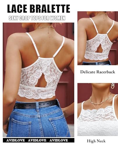 Avidlove Lace Bralette for Women High Neck Camisoles Racerback Double-Layered Crop Top2