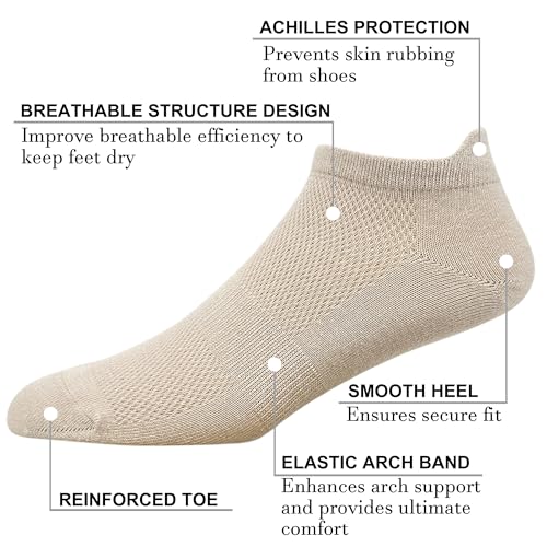 HaloYIYI Men's No Show Socks Beige Low Cut Mesh Breathable Cotton Comfortable Soft Tan Big & Tall With Tab, 10 Pairs2