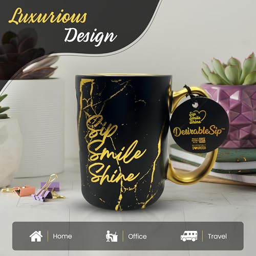 Taza de café de porcelana con diseño mármol 18oz negro miniatura 7
