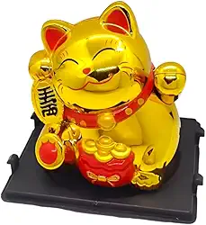 Gato da Sorte Maneki Neko Dourado Solar Decorativo 5cm