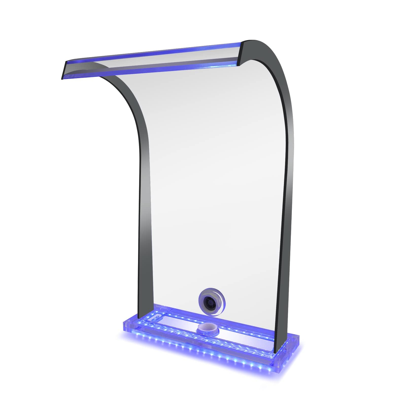 Longrun Teich Wasserfall-Brunnen, Acryl-Teich-Wasserfall-Klinge mit 7 Farben Bluetooth LED, komplettes Poolbrunnen-Wassersprüh-Set für oberirdische Schwimmbad, Teich, Garten, 30 x 51 x 33 cm