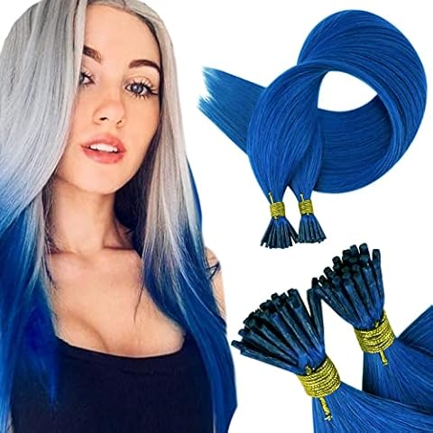 RUNATURE I Tip Hair Extensions Real Human Hair Blue Hair Extensions Pre Bonded Human Hair Colored I Tip Hair Extensions Blue 14 Inch 20 Gram Cover