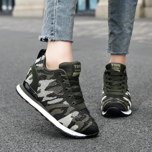 Image of ESXGED Women's Fashion Camouflage Platform Canvas Sneakers Girl's Invisible Wedges Increase Heel Mesh-Cloth Casual Shoes