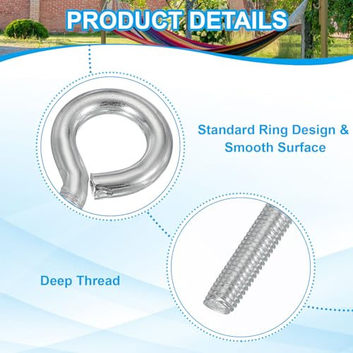 Image of PATIKIL M5x50mm Eye Bolts, 10 Pcs Carbon Steel Threaded Eyebolt Eye Hooks Screws with Nut for Hanging or Securing Cables Silver