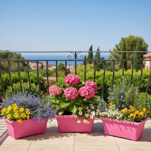 Image of Bianco Rectangular Plastic Pots for Plants, Jupiter Flower Pots for Home, Window Display, Garden (35 x 18.5 x 15 cm) (Pink) (Pack of 3)