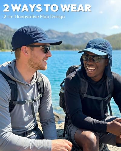 Image of Mens Sun Hat with Breathable Mesh Sun Hats for Men Sun Protection Fishing Hat with Neck Flap for Hiking Cycling