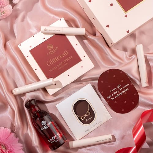 Image of Carlton London Soulmate Surprise Gift Set of 3 - Makeup Kit with Perfume, 4 Lipsticks & Stylish Necklace | Matte Waterproof Lipstick Combo | Cosmetic & Makeup Gift Set for Women | Karwachauth Gift set