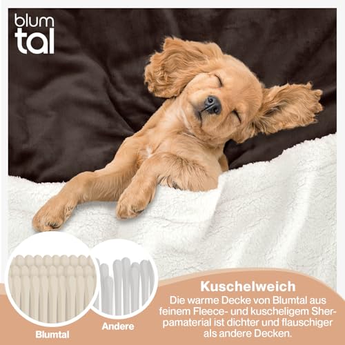 Blumtal Premium Sherpa Kuscheldecke flauschig 150x200 cm - Oeko-Tex zert. Sofa Decke mit Dicker Sherpa-Innenseite - super Flauschige Decke extra dick und wärmend - Cozy Fleecedecke - Dunkelbraun