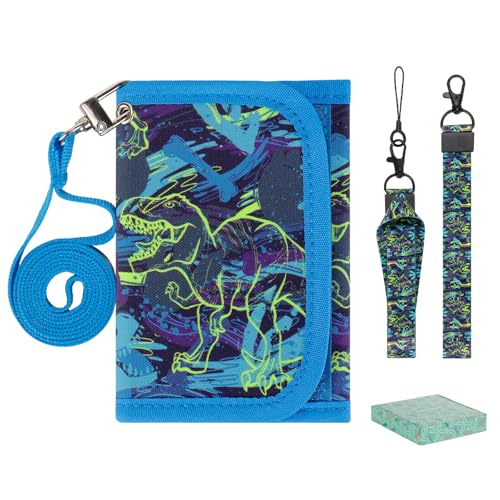 Choco Mocha Carteira infantil para meninas e meninos, Dinossauro azul, Meninos