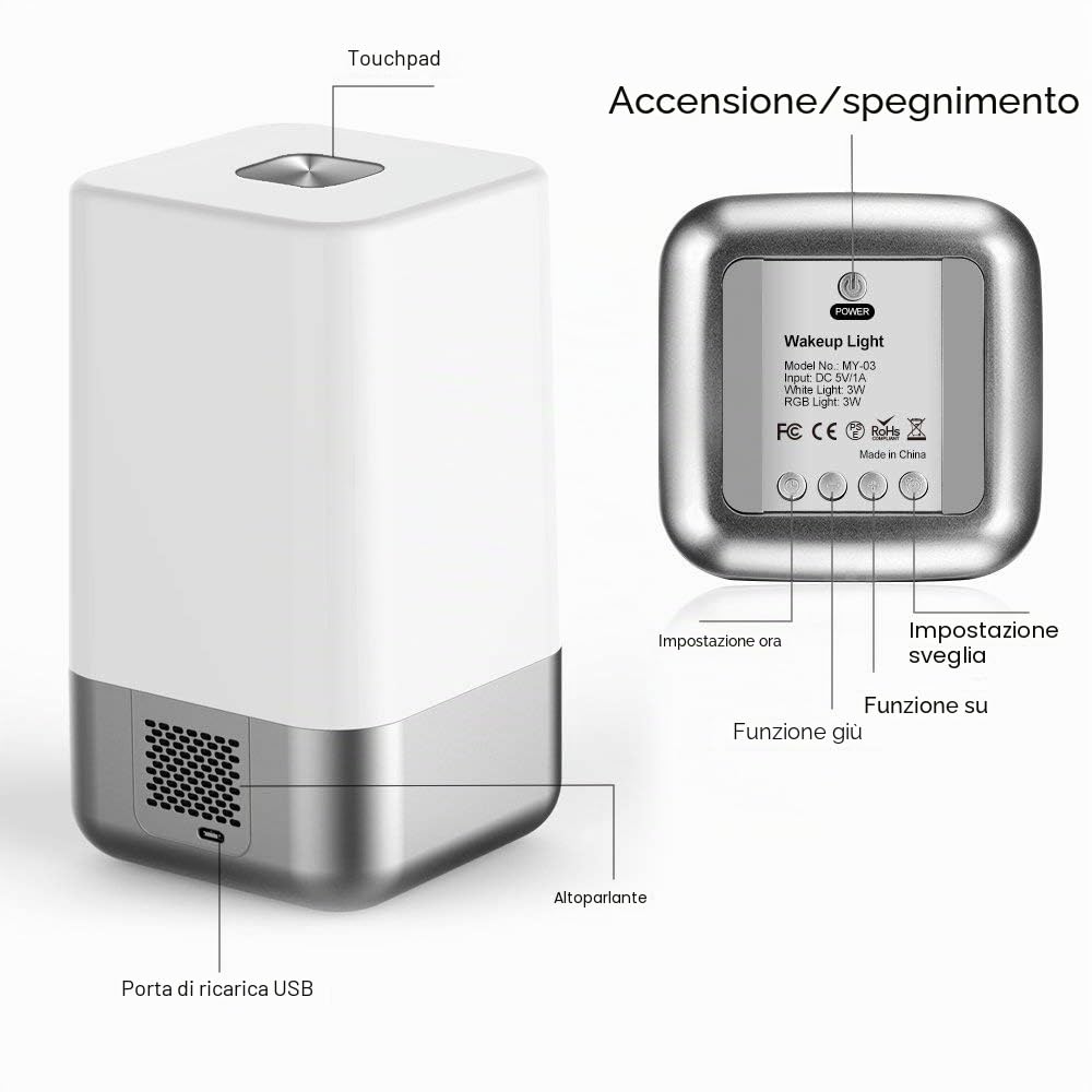 Sveglia luminosa a LED, sveglia luminosa con funzione di alba, touch screen, 5 suoni della natura, sveglia a luce diurna, portatile per la tua buona vita.