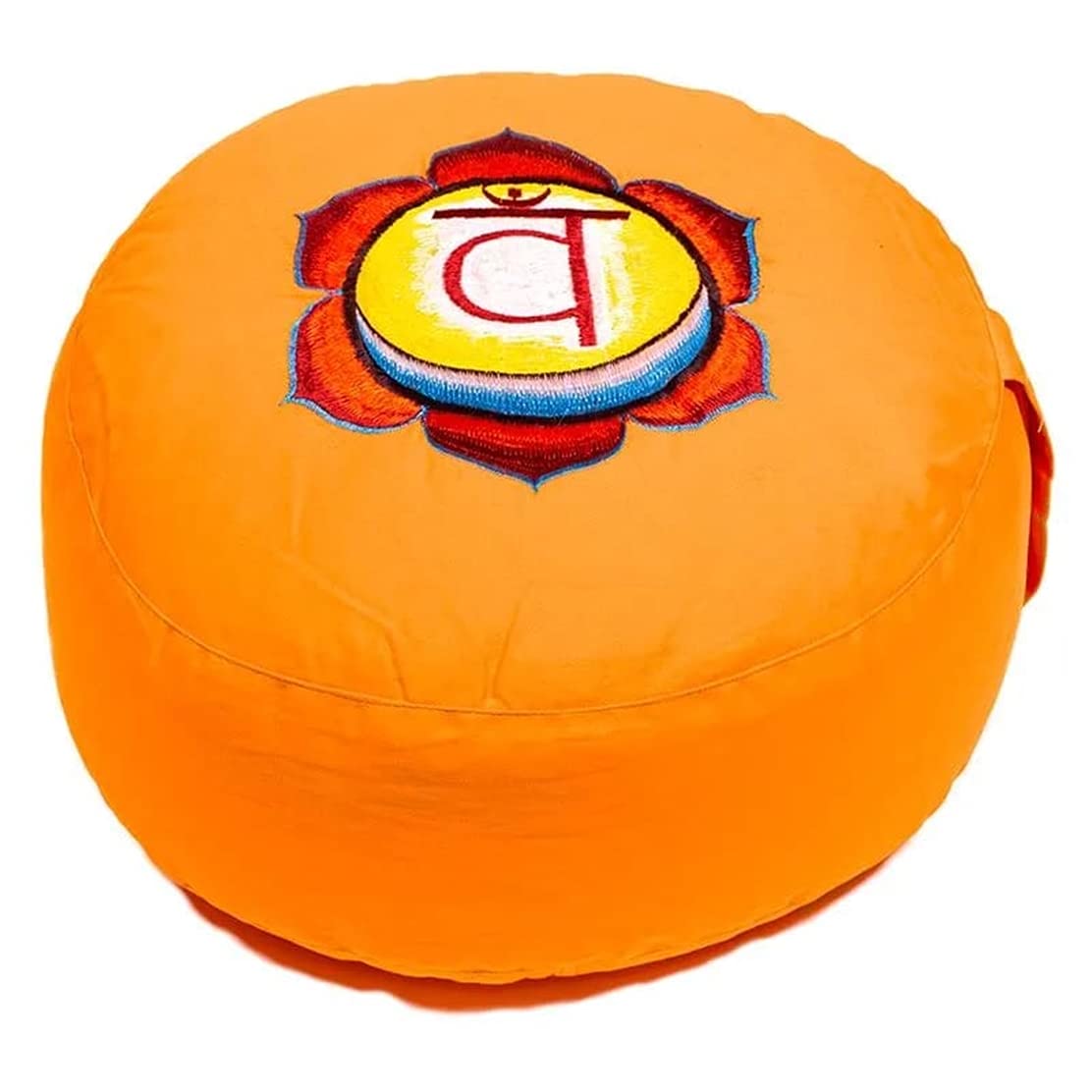 Meditation Cushion โ Embroidered 2nd Chakra Symbols Swadh Isht Hana โ Orange