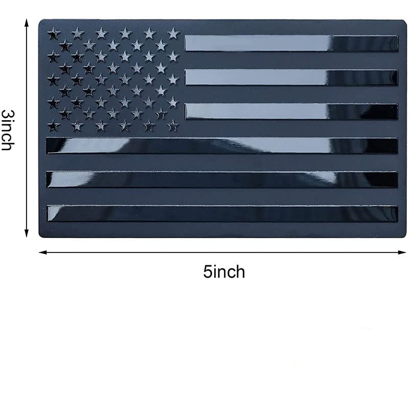 Image of Embossed 3D Metal All Black American Flag Emblem Decal Stickers (1 Pair), Matte Black (5 inch x 3 inch) Patriotic US Flag Car Decals Bumper Stickers for Truck, Window, Motorcycle