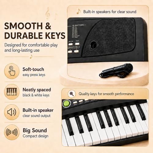 Image of GRAPHENE 49 Keys Portable Piano Keyboard with Mic 8 Rhythms 16 Tones 6 Demos 5 Percussions Electronic Piano Toy for Beginners Learning Songs Recording Musical Toys Gift for Kids Ages 3+