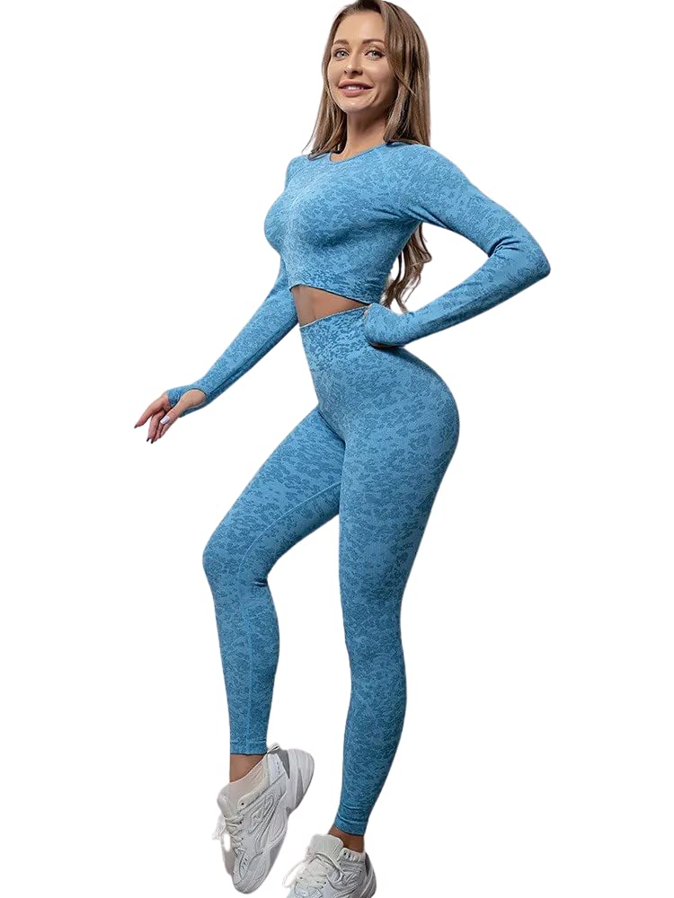Generic2pcs Vital Seamless Yoga Gym Workout Set for Women Quick Dry Long sleeve crop top and High Waist Running Fitness Leggings