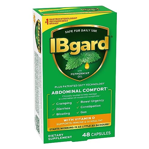 IBgard with Vitamin D Daily Gut Health Support Supplement to Help Manage a Combination of Occasional Symptoms: Cramping, Bowel Urgency, Diarrhea, Constipation, Bloating, and Gas†, 48 Capsules