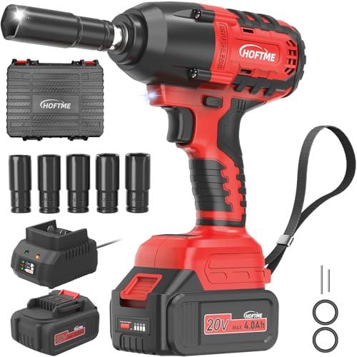 HOFTME Clé a Choc sans Fil 700Nm, 1/2' Brushless Boulonneuse à Choc Electrique avec 4.0Ah...