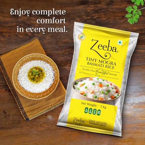Image of Zeeba Tiny Mogra Basmati Rice 5 Kg, Small Grains with Great Taste, Gut-friendly Rice (Cooked length upto 10mm*)