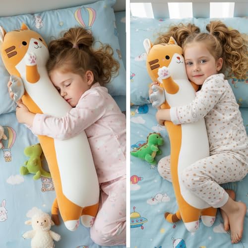 Image of Kekeso Long Cat Plush Pillow, Cute Cat Stuffed Animal Toy for Home Decor Sofa Cushion Christmas Valentine's Birthday Gift for Adults (Yellow, 90cm /35.43in)
