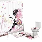 Amagical Flower Fairy Girl with Butterfly 16 Piece Bathroom Mat Set Shower Curtain Set Bathroom Mat