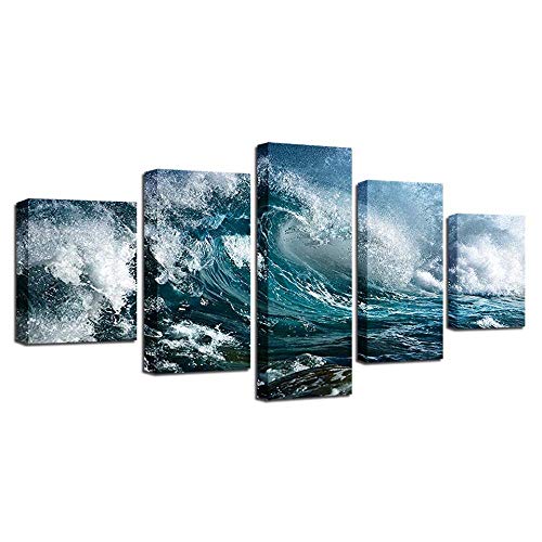 Toile intissée 5 pièces vagues pour habiller un grand mur vide de salon