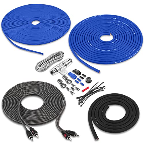 Image of Belva True 8 Gauge AWG Premium CCA Complete Amplifier Wiring Kit with OFC 2-Channel RCA Cable - BAK82BL Blue