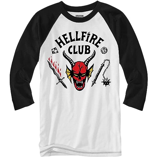 Stranger Things Hellfire Club Long Sleeve Raglan Adult Baseball Retro 80s T-Shirt(XL Black)