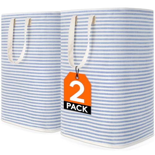 Lifewit Cesto Ropa Sucia, Cesta Ropa Sucia Impermeable con Asas Extendidas, Laundry Basket, Cubo Ropa Sucia Plegable, Bolsa Ropa Sucia para Baño, Dormitorio, Lavadero, 80L, Azul, Paquete de 2