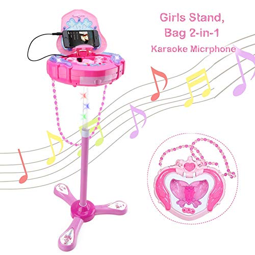 WISHTIME Enfants karaoké Micro Musical Toys Enfant Micro Karaoké avec 2 Microphones avec Support Réglable Musique Jouet pour Enfants Garçons ou Filles