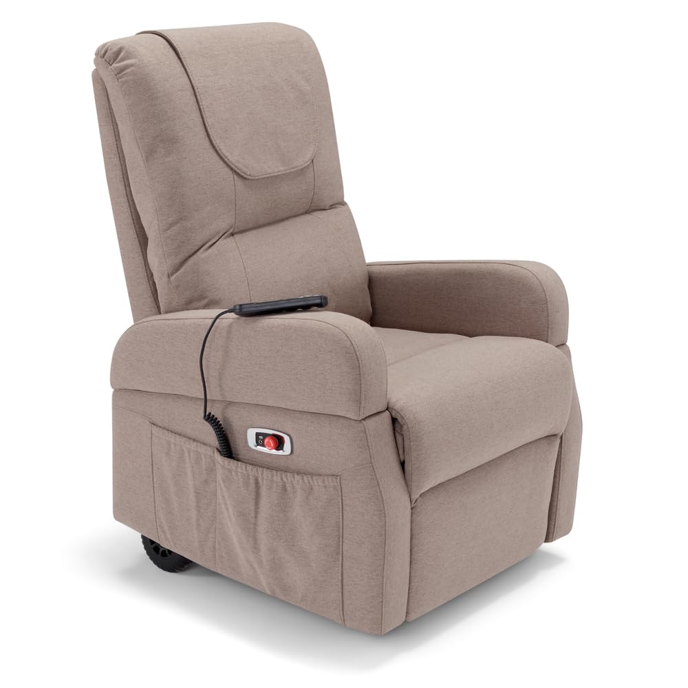 Poltrona Relax Elettrica Dubai 4 Motori 2 + 2, per anziani e disabili, 4 ruote, sistema reclinazione e alzapersona, funzione guida, batteria con 172 minuti di autonomia, tessuto idrorepellente