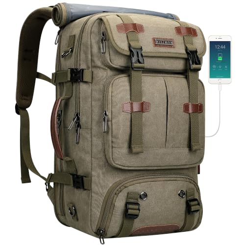 Image of WITZMAN Travel Backpack for Men 45L Large Carry-on Airline Approved | Canvas 3 in 1 Duffle Luggage Bag Fits 16 inch Laptop, Shoe Compartment, For Weekend Getaway, Overnight Trip, A8013 Army Green