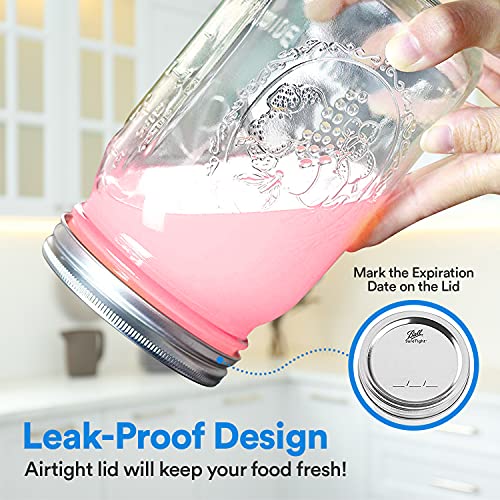 Wide Mouth Mason Jars 16 Oz. (12 Pack) - Pint Size Jars With Airtight Lids And Bands For Canning, Fermenting, Pickling, Or Diy Decors And Projects Bundled With Jar Opener #TOP3