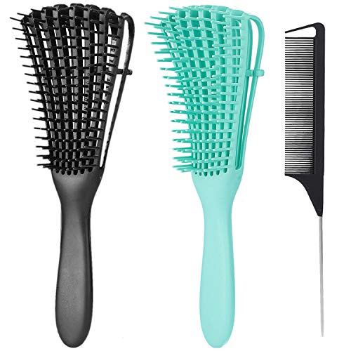 2 Pack Detangling Brush, Hair Brushes Detangler Comb for Afro America/African Textured 3a to 4c Kinky Wavy/Curly/Thick/L