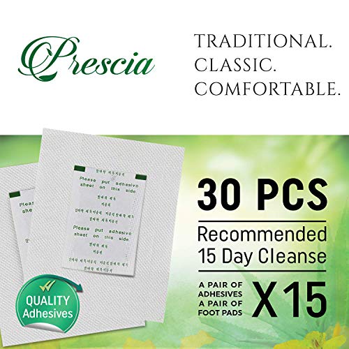 Prescia Premium Deep Cleansing Foot Pads – Natural Bamboo & Aromatic Herbs, 30 Pack – Effective Body Cleansing, Improve Circulation, Swelling Removal, Self Care, Foot Care