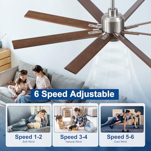 Image of Rayqueen 62 Inch Brushed Nickel Ceiling Fans with Lights and Remote,Downrod