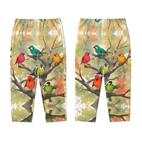 Pajama Pants Pajama Bottoms with Elastic Waistband Sleepwear Lounge Pants, Watercolor Colorful Birds Branches3