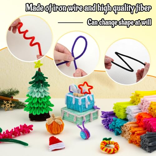 Image of Mnuizu 200 Pcs Pipe Cleaners, Chenille Pipe Cleaners Bulk Craft Supplies | Fuzzy Sticks Pipe Cleaners for Flower, Animal Making, Christmas Craft for Art Projects, White
