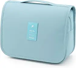Bolsa Necessaire Maquiagem Cosméticos Feminina Viagem Com Divisória e Cabide para Pendurar Organizador de Maquiagem Muito Espaço para Maquiagem Shampoo Perfumes Higiene Pessoal (Azul Claro)