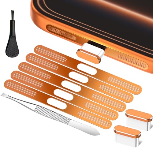 Speaker Protector Compatible with iPhone 17 Pro Max USB C Dust Plug with Speaker Dust Cover Metal Mesh Cleaning Tools Orange (Not for iPhone 17/17Pro)