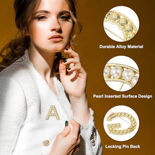 Image of PATIKIL Letter Brooch Pins, Pearl Initial Alphabet Letter Lapel Badges Pin for Women Men Girl Wife Suits