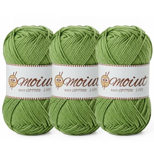Image of 3 Pack Cotton Yarn for Crocheting, Baby Yarn for Crocheting Soft, 393yds / 5.29oz Fluffy Amigurumi Crochet Yarn, 5 Ply 100% Milk Cotton Yarn for Puzzle、Socks、Clothes(3 Grass Green)